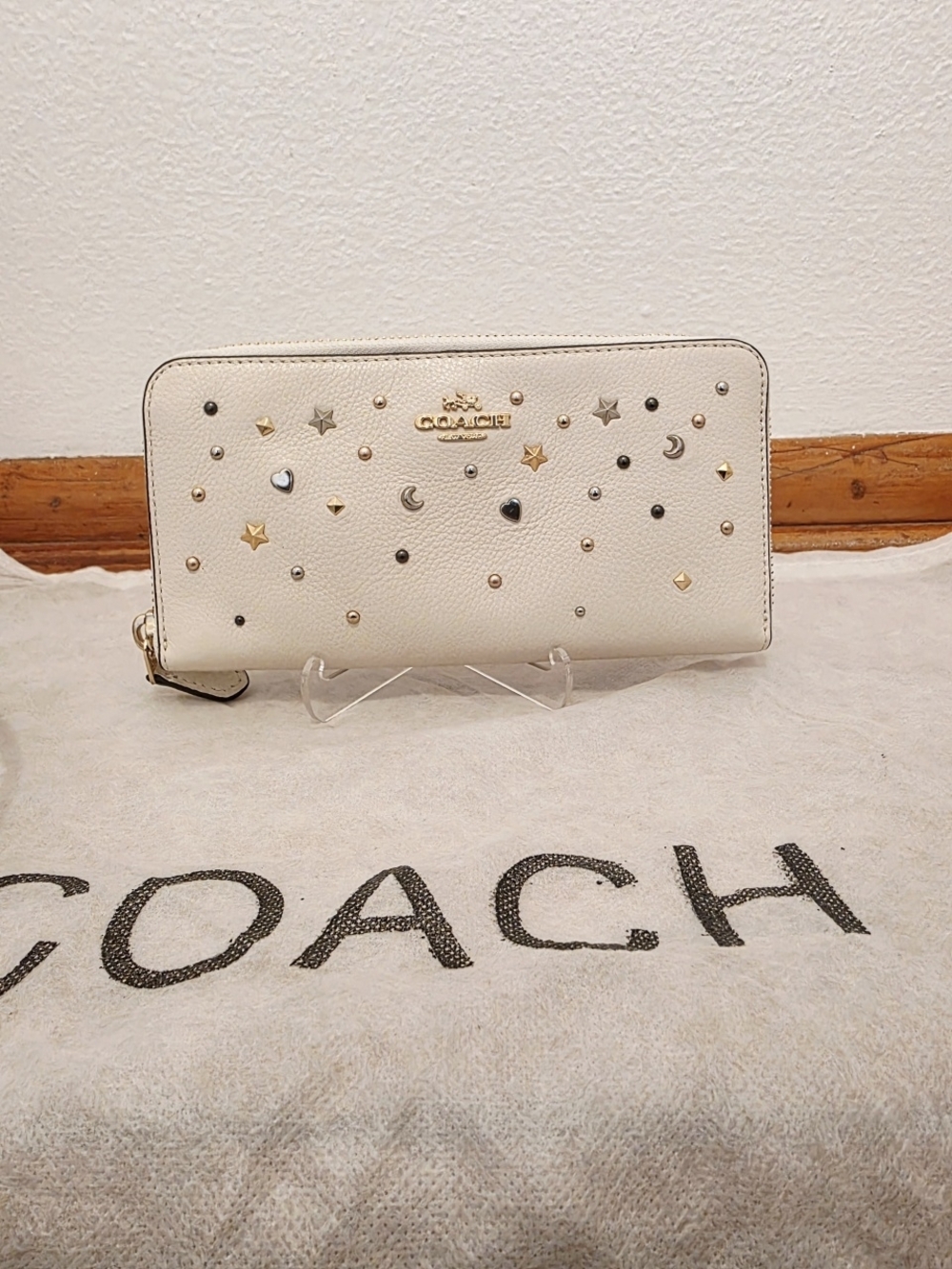 COACH Sierra Satchel + Accordian Zip Wallet w/ Stardust Studs In Chalk - Picture 14 of 16